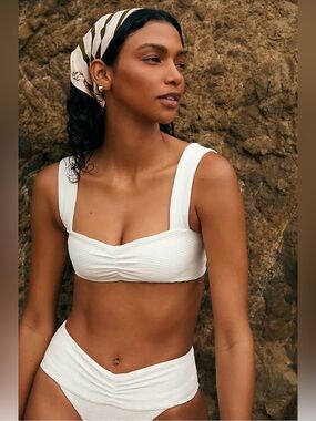 L Space Bikini Set Cream Ribbed Marlee Top and Bardot Bottom Size L / XL